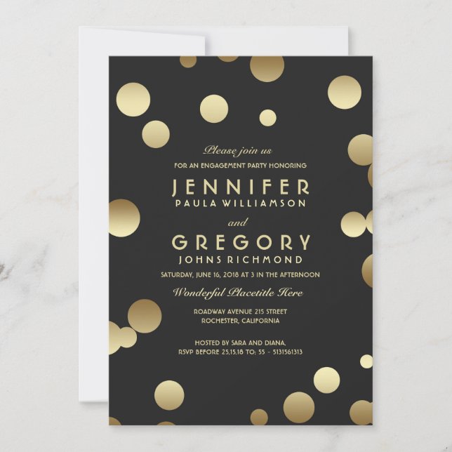 Gold Foil Confetti Engagement Party Einladung (Vorderseite)