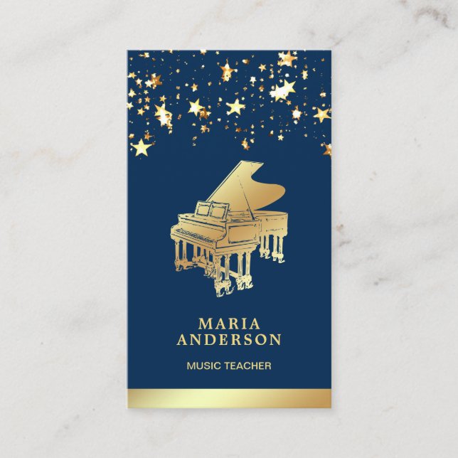 Gold Foil Confetti Grand Piano Musiker Pianist Visitenkarte (Vorderseite)