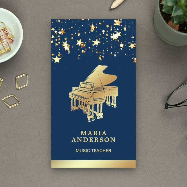 Gold Foil Confetti Grand Piano Musiker Pianist Visitenkarte (Von Creator hochgeladen)