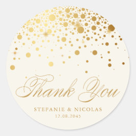 Gold Foil Confetti Ivory Wedding Vielen Dank Runder Aufkleber