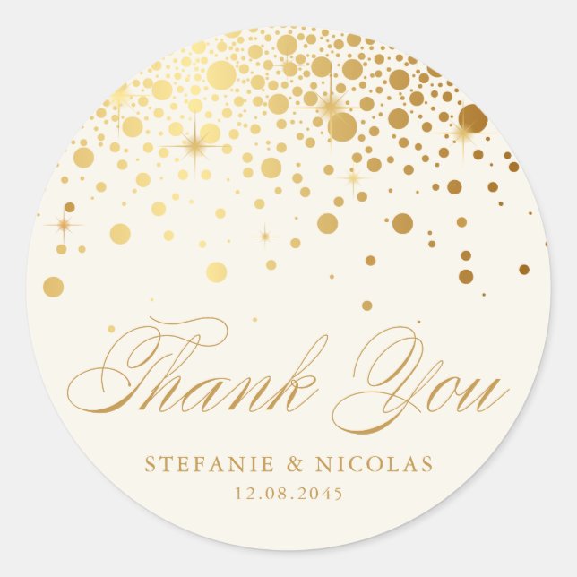 Gold Foil Confetti Ivory Wedding Vielen Dank Runder Aufkleber (Vorderseite)
