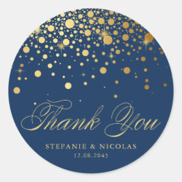 Gold Foil Confetti Navy Blue Wedding Vielen Dank Runder Aufkleber