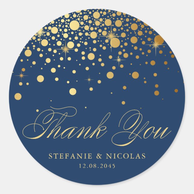 Gold Foil Confetti Navy Blue Wedding Vielen Dank Runder Aufkleber (Vorderseite)