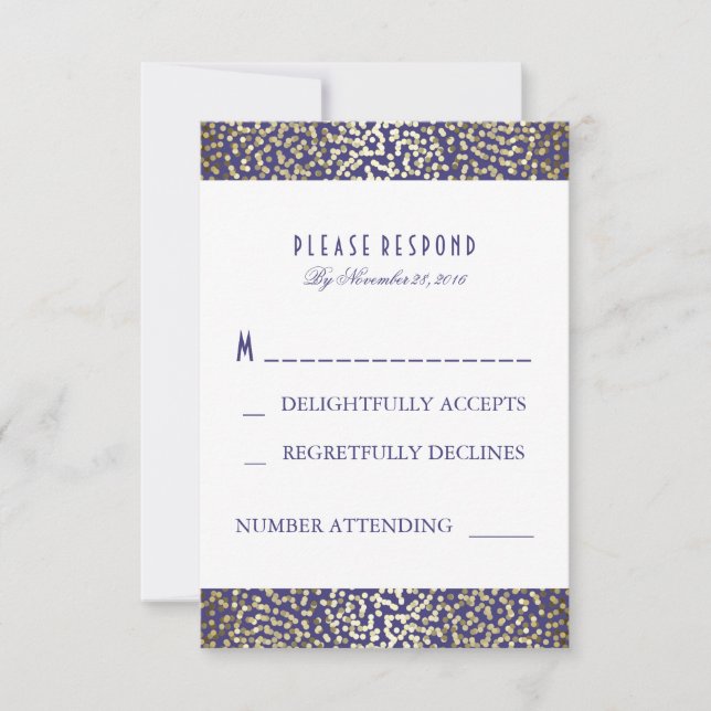 Gold Foil Confetti Navy Wedding RSVP Cards (Vorderseite)