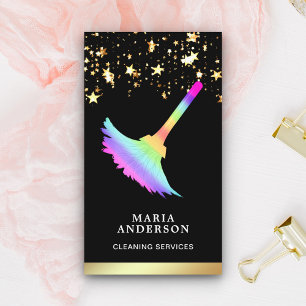 Gold Foil Confetti Rainbow Duster Reinigungsservic Visitenkarte
