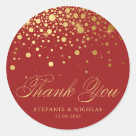 Gold Foil Confetti Red Wedding Vielen Dank Runder Aufkleber
