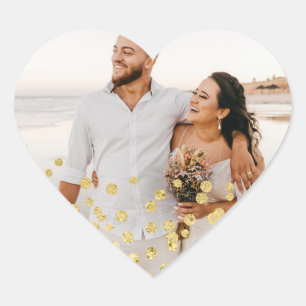 Gold Foil Confetti Wedding Foto Heart Sticker