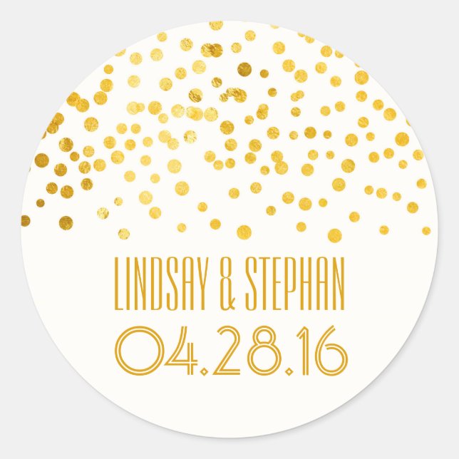 Gold Foil Confetti Wedding Runder Aufkleber (Vorderseite)