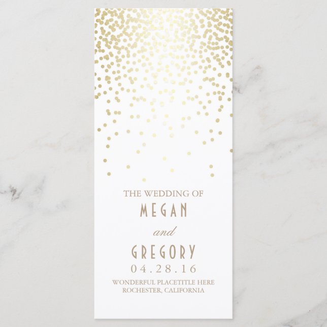 Gold Foil Confetti White Wedding Programme (Vorderseite)