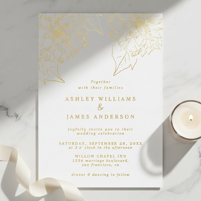 Gold Foil Dahlia Floral Elegant Wedding Folieneinladung (Von Creator hochgeladen)