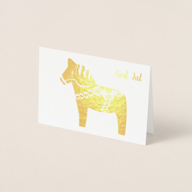 Gold Foil Dala Horse God Jul Grußkarte Folienkarte (Vorderseite)
