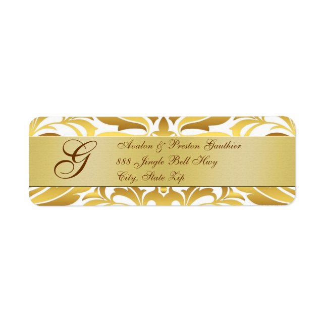 Gold Foil Damask Monogram New Years Address Labels (Vorne)