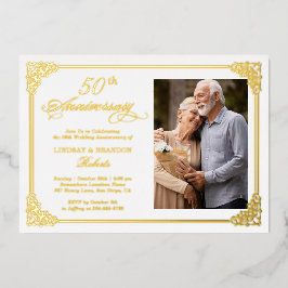 Gold Foil Damask Rahmen Hochzeitsjubiläum Foto Folieneinladung