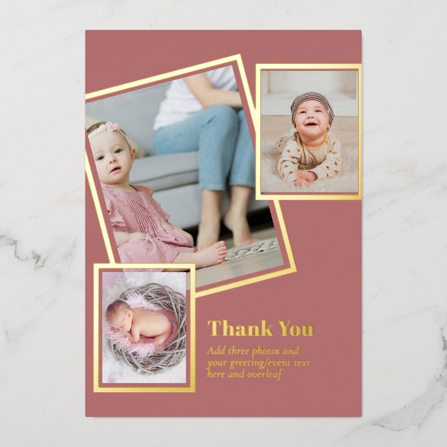 Gold Foil DANK IHNEN Foto Collage Moderner QR CODE Folieneinladung (Vorderseite)