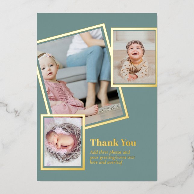 Gold Foil DANK IHNEN Foto Collage Moderner QR CODE Folieneinladung (Vorderseite)