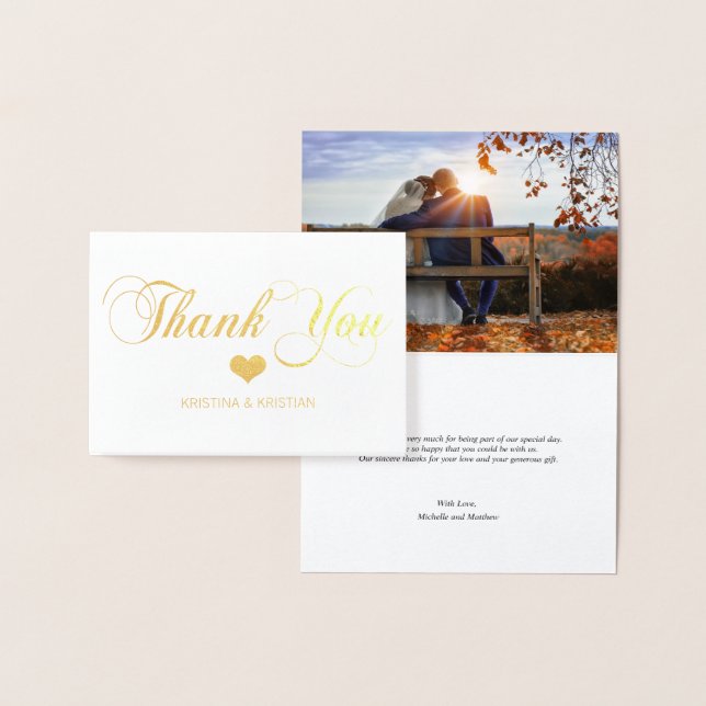 Gold Foil DANK YOU Wedding Heart | FOTO Folienkarte (Anzeige)