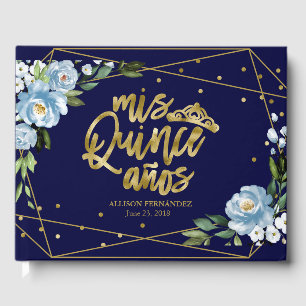 Gold Foil Dark Blue Floral Quinceanera Party Gästebuch