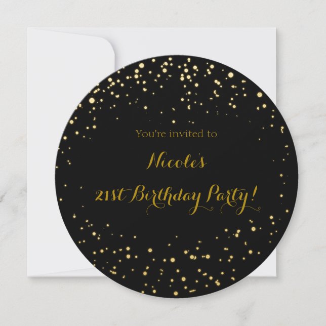 Gold Foil Dots & Black Modern Circle Einladungen (Vorderseite)