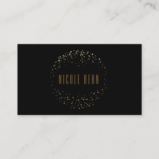Gold Foil Dots Circle Emblem Black Business Card Visitenkarte (Vorderseite)