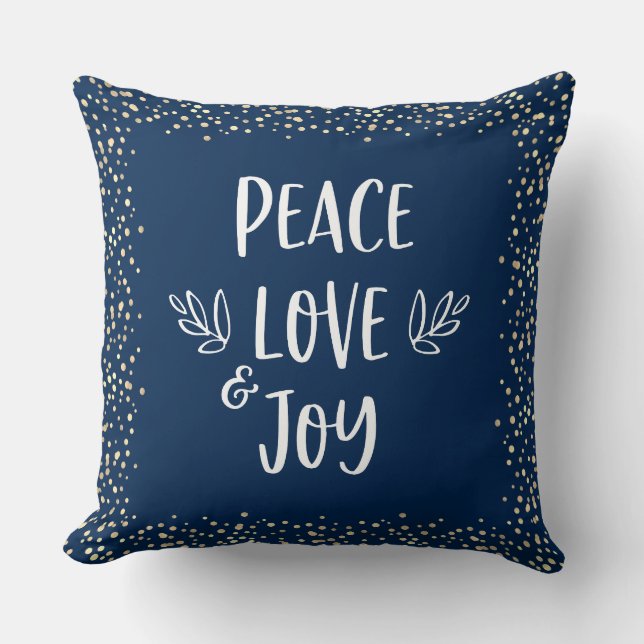 Gold Foil Dots Navy Peace Liebe Joyscript Kissen (Vorderseite)