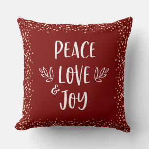Gold Foil Dots Red Peace Liebe Joy Script Modern Kissen