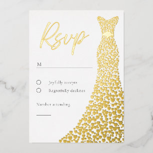 Gold Foil Dress Bridal oder Birthday RSVP Card Folieneinladung
