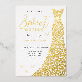 Gold Foil Dress Butterfly Sweet 16 Party Folieneinladung