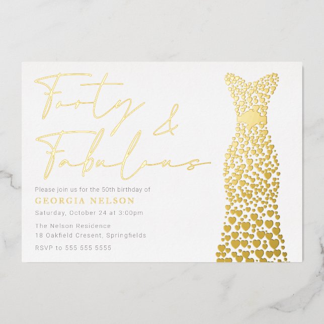 Gold Foil Dress Forty & Fab 40th Birthday Party Folieneinladung (Vorderseite)