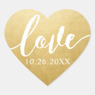 Gold Foil Effect Skript Hochzeit Liebe in einem Herz-Aufkleber