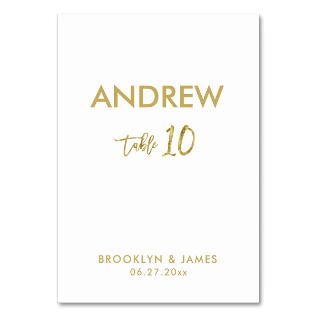 Gold Foil Effect Wedding Table Cards Tabelle 10 Tischnummer (Vorderseite)