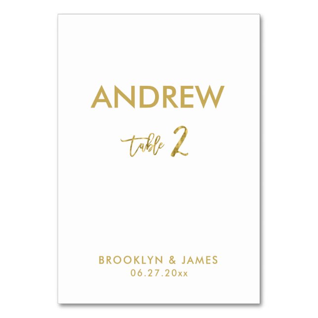 Gold Foil Effect Wedding Table Cards Tabelle 2 Tischnummer (Vorderseite)