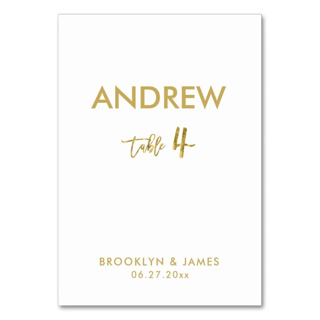 Gold Foil Effect Wedding Table Cards Tabelle 4 Tischnummer (Vorderseite)