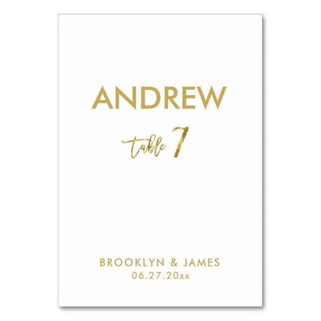 Gold Foil Effect Wedding Table Cards Tabelle 7 Tischnummer (Vorderseite)