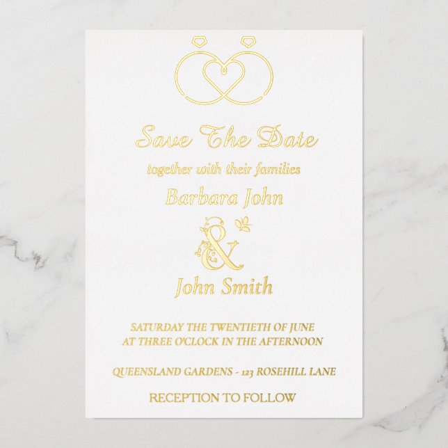 Gold Foil Elegant Rings Wedding Invitation Folieneinladung (Vorderseite)