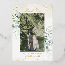 Gold Foil Eukalyptus Foto Hochzeit Dankeschön-Kart Folieneinladung
