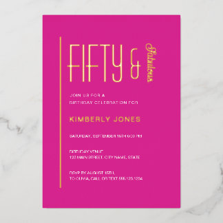 Gold Foil Fifty and Fabulous 50th Birthday Party Folieneinladung