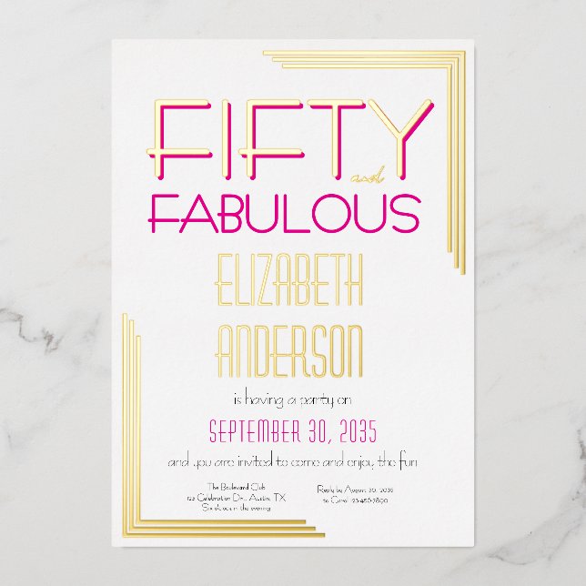 Gold Foil Fifty and Fabulous 50th Birthday Party Folieneinladung (Vorderseite)