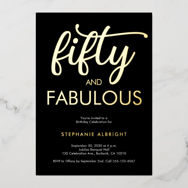 Gold Foil Fifty and Fabulous 50th Birthday Party Folieneinladung (Vorderseite)