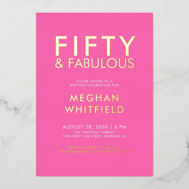 Gold Foil Fifty and Fabulous 50th Birthday Party Folieneinladung (Vorderseite)