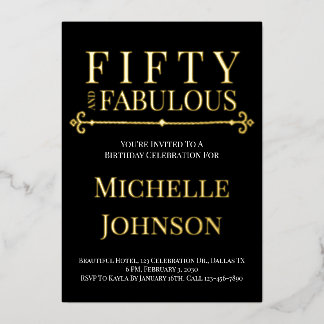 Gold Foil Fifty and Fabulous 50th Birthday Party Folieneinladung