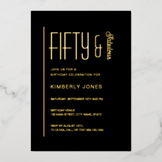 Gold Foil Fifty And Fabulous 50th Birthday Party Folieneinladung