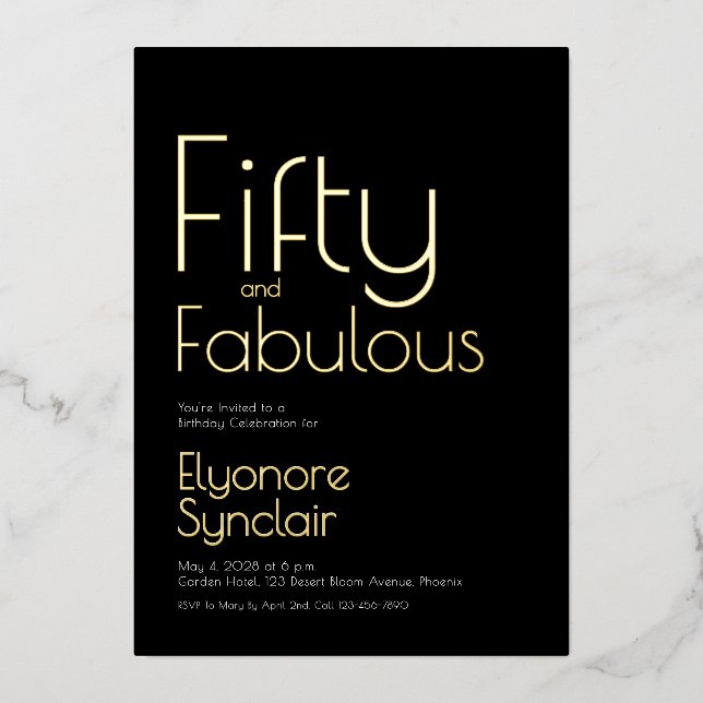 Gold Foil Fifty and Fabulous 50th Birthday Party Folieneinladung (Vorderseite)