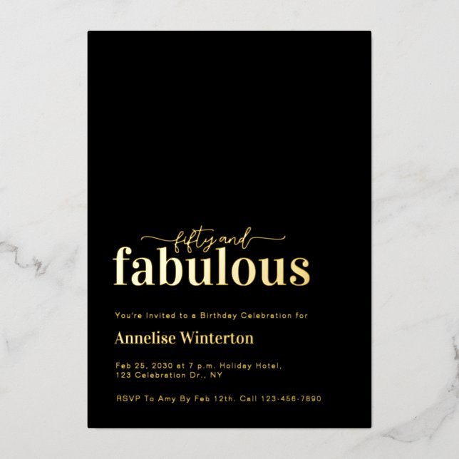 Gold Foil Fifty and Fabulous 50th Birthday Party Folieneinladung (Vorderseite)