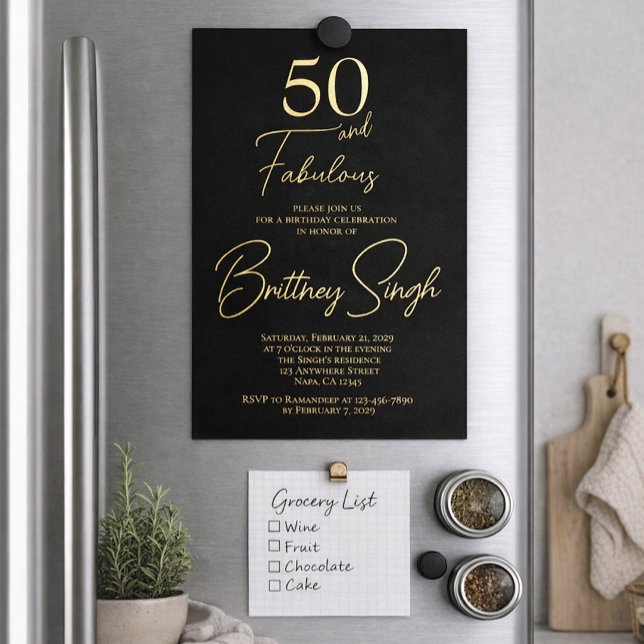 Gold Foil Fifty and Fabulous 50th Birthday Party Folieneinladung (Von Creator hochgeladen)