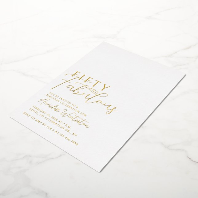 Gold Foil Fifty and Fabulous 50th Birthday Party Folieneinladung (Gedreht)