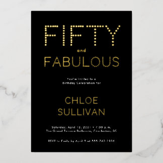 Gold Foil Fifty and Fabulous 50th Birthday Party Folieneinladung