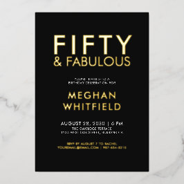 Gold Foil Fifty and Fabulous 50th Birthday Party Folieneinladung