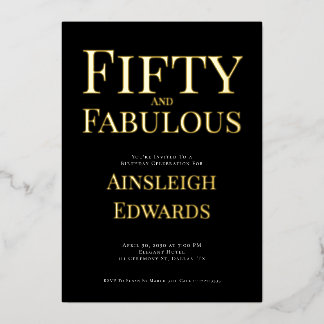 Gold Foil Fifty and Fabulous 50th Birthday Party Folieneinladung