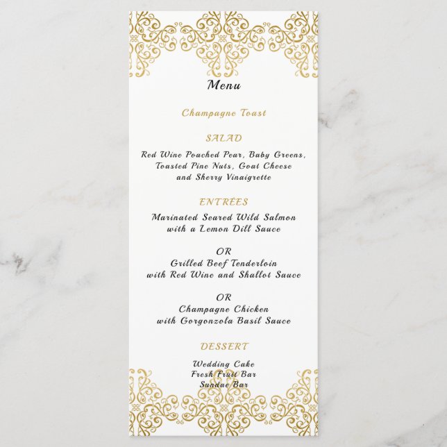 Gold Foil Filigree, Wedding Menu Menükarte (Vorderseite)