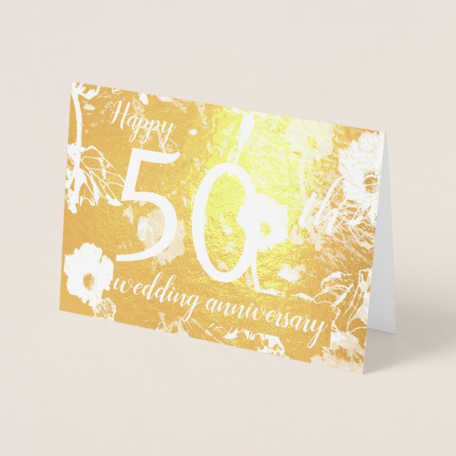 Gold Foil Floral 50. Wedding Anniversary Card Folienkarte (Vorderseite)